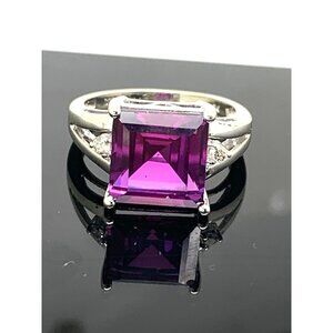 Square Purple Gemstone Diamond Cocktail Ring 10k White Gold Womens Estate Size 6